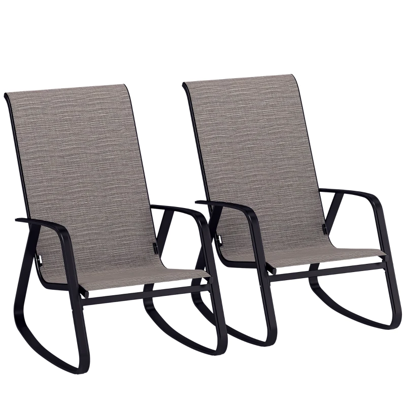 Outsunny Set of 2 Patio Rocking Chairs, Outdoor Rocking Chairs with High Backrest, Armrests for Backyard, Garden, Light Brown