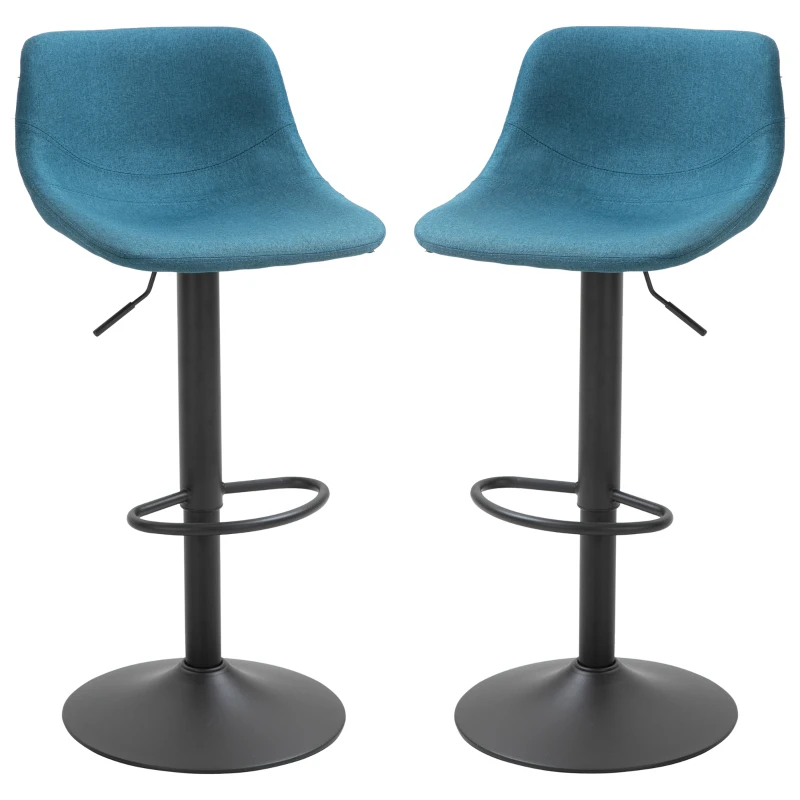HOMCOM Adjustable Bar Stools, Swivel Bar Height Chairs Barstools Padded with Back for Kitchen, Counter, and Home Bar, Set of 2, Blue