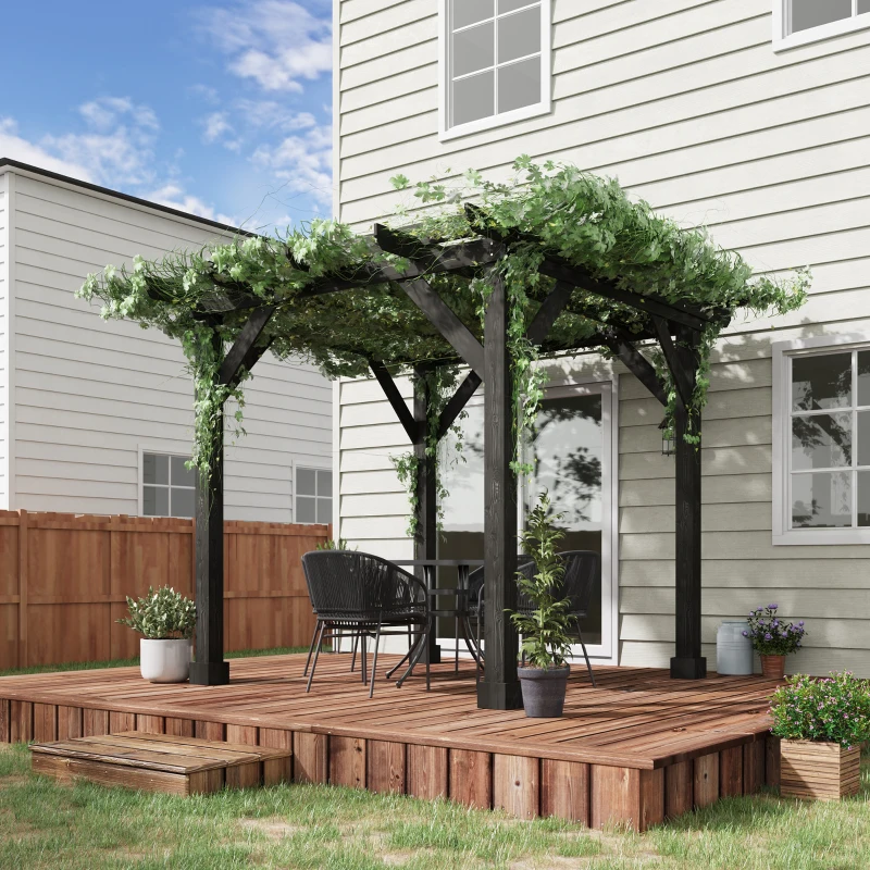 Outsunny 10' x 10' Patio Pergola, Weather-Resistant Cedar Wood, Backyard Cover for Porch Party, Grape Garden, Vineyard, Ivy Vine, or Climbing Plants, Black