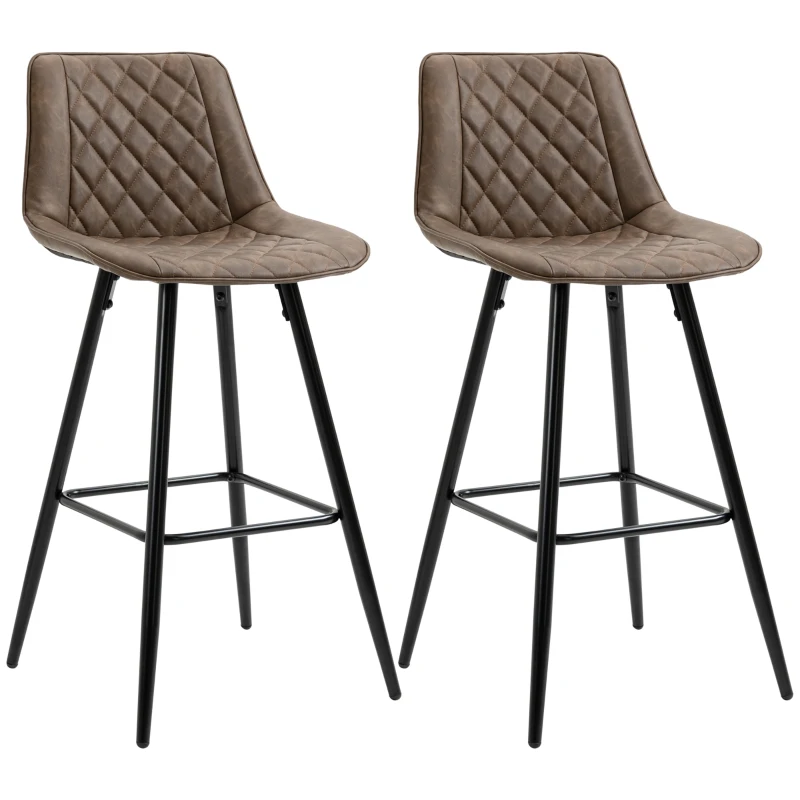 HOMCOM PU Leather Counter Height Bar Chairs Set of 2, 27.75" Bar Stools with Metal Legs for Dining Area, Kitchen Island, Brown
