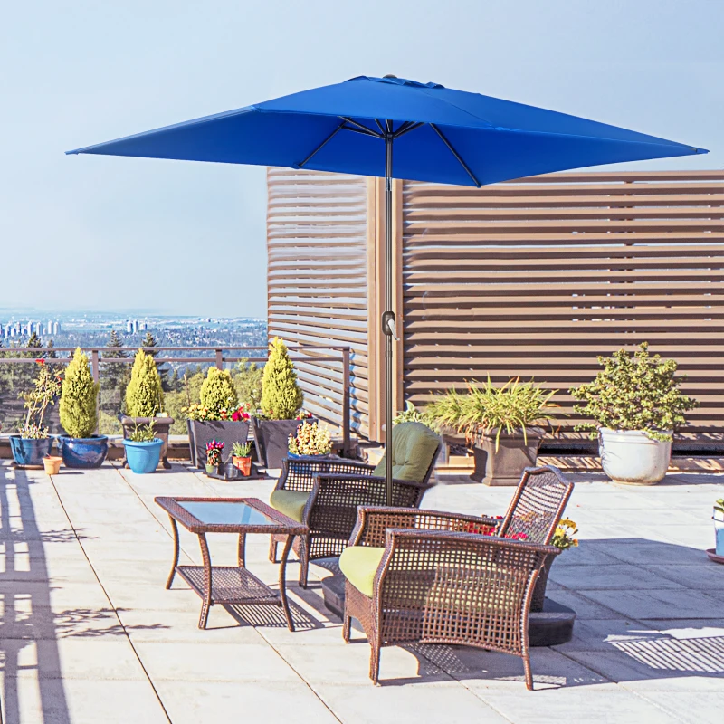 Outsunny 6.5x10ft Patio Umbrella, Rectangle Market Umbrella with Aluminum Frame and Crank Handle, Garden Parasol Outdoor Sunshade Canopy, Dark Blue