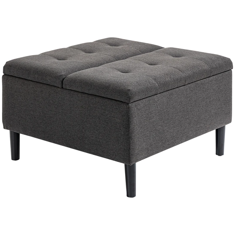 HOMCOM 30" Square Storage Ottoman, Upholstered Ottoman Coffee Table with Lift Top, Button Tufted and Wood Legs, Accent Footstool for Living Room, Dark Gray