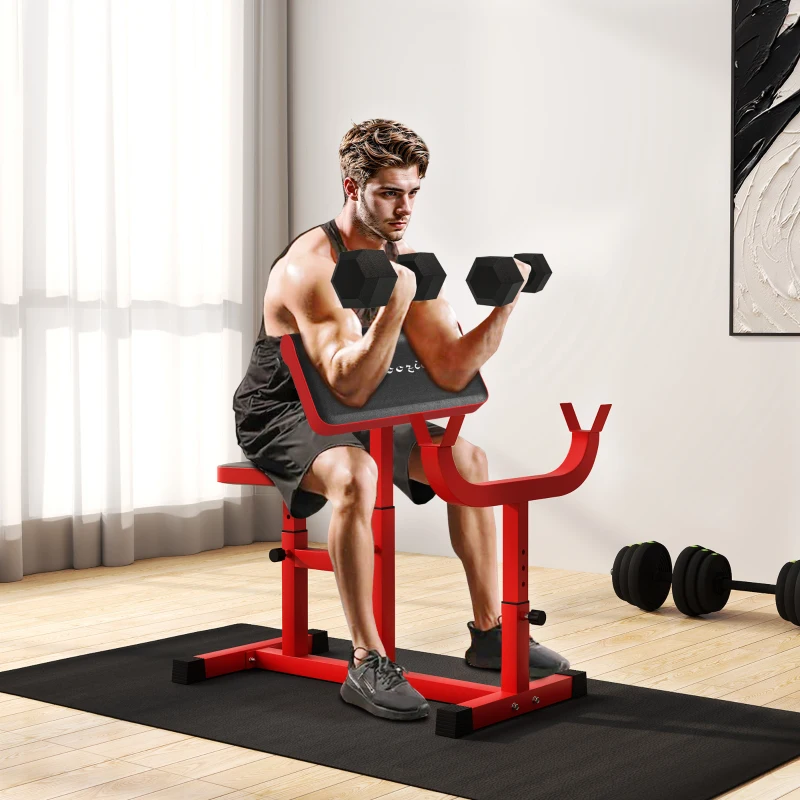 Soozier 265 LBS Preacher Curl Bench for Strength Training, Adjustable Seated Arm Isolated Barbell Dumbbell Bicep Station, Red