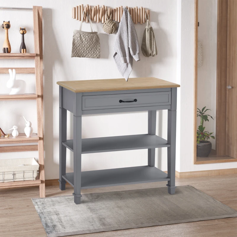 HOMCOM Modern Style Sofa Console Entry Hallway Table with Drawer and Shelves, Sturdy Build, and Large Storage, Grey