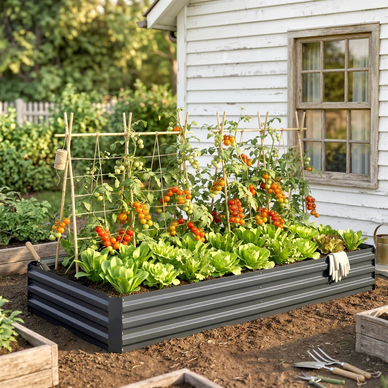 Outsunny 95" x 36" x 12" Galvanized Raised Garden Bed, Easy DIY and Cleaning for Growing Flowers, Herbs, Succulents, Gray