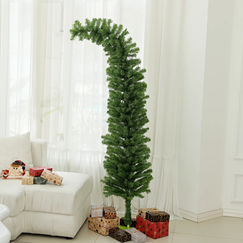 HOMCOM 6ft Whimsical Pencil Christmas Tree, Bendable Artificial Christmas Tree with 400 Branch Tips and Metal Base, Green