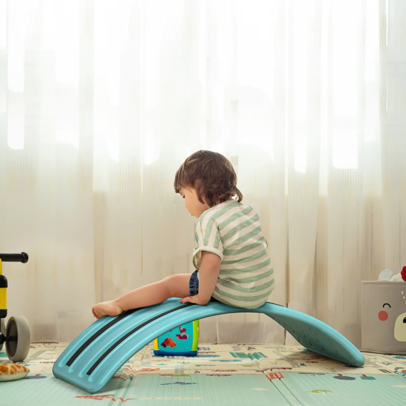 Qaba 32.3" Balance Board, Wobble Board for Kids & Toddlers, Montessori Waldorf Toy for Ages 3-6 Years Old, Blue