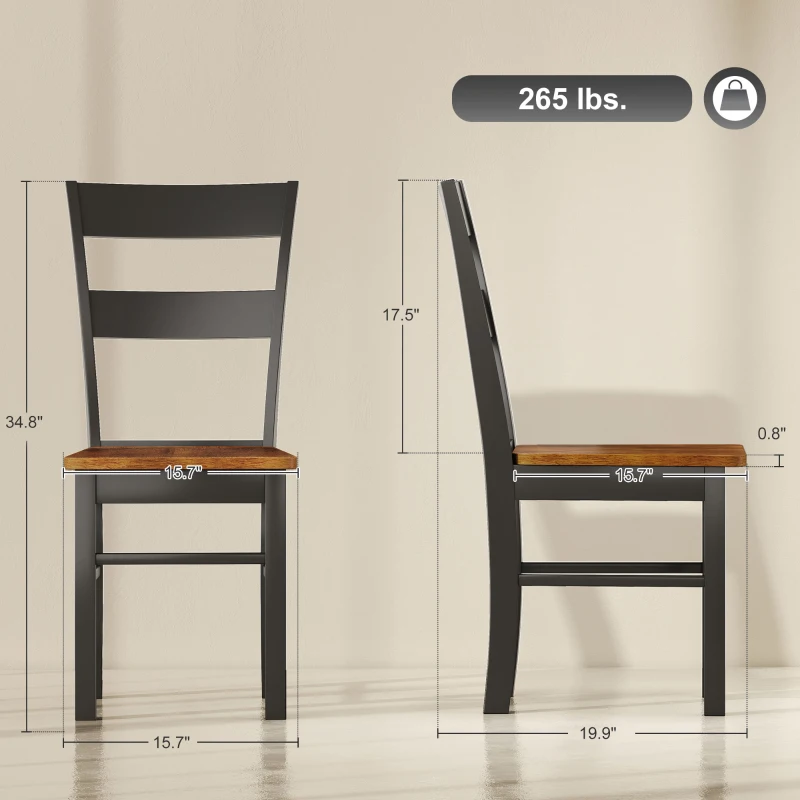 HOMCOM Farmhouse Dining Table Chairs, Set of 2 Rubber Wood Kitchen Table Chairs with Open Back for Living Room, Black