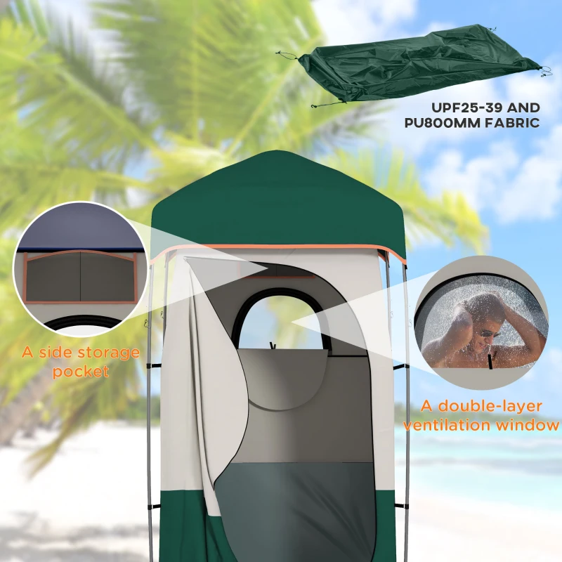 Outsunny Camping Shower Tent, Portable Privacy Shelter with Solar Shower Bag, Removable Floor and Carrying Bag, Green