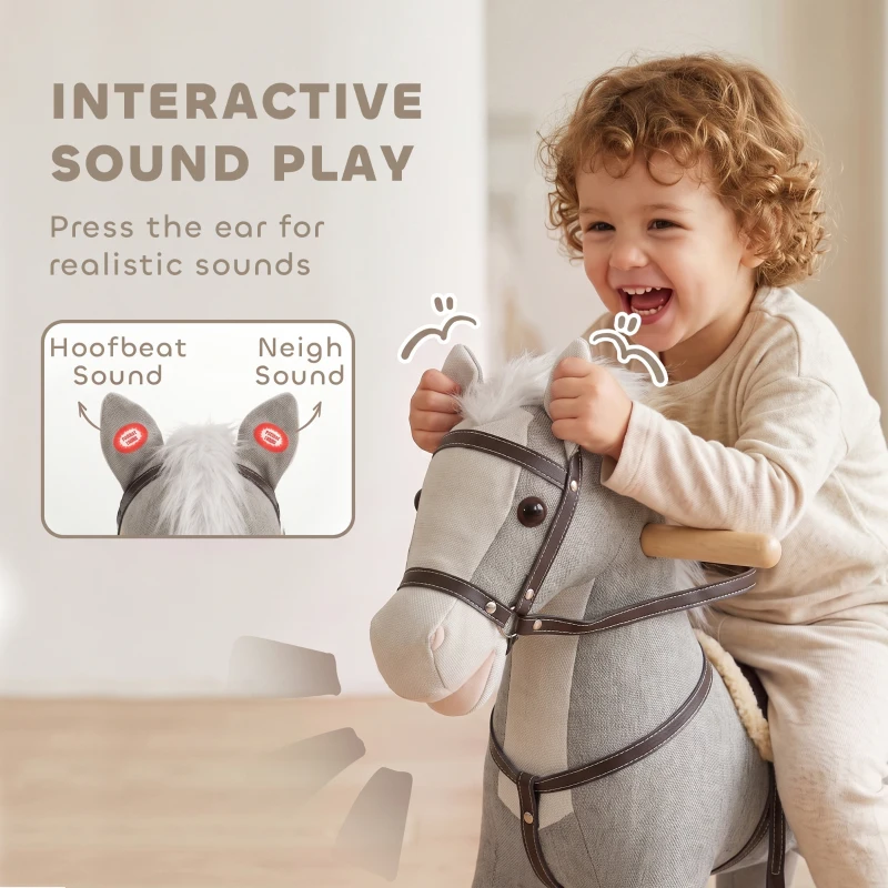Qaba Rocking Horse, Back and Forth Rocking, Ride on Horse Toy with Sound Effects, for 12-36 Months Toddlers, Gray