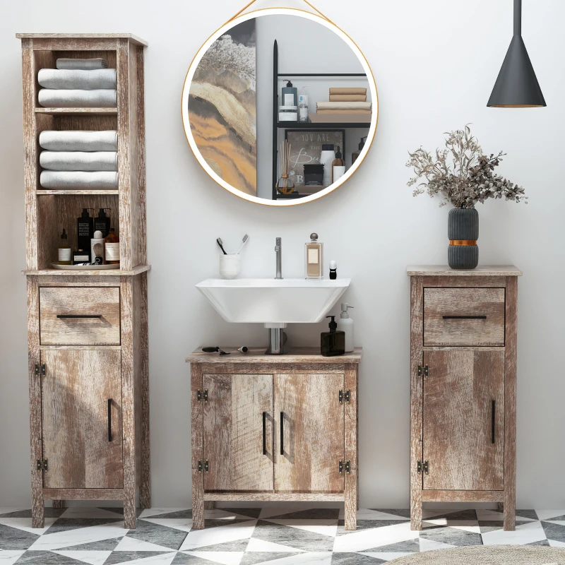 kleankin Pedestal Sink Storage Cabinet, Rustic Under Sink Cabinet, Bathroom Vanity Cabinet with Double Door Space Saver Organizer, Barnwood
