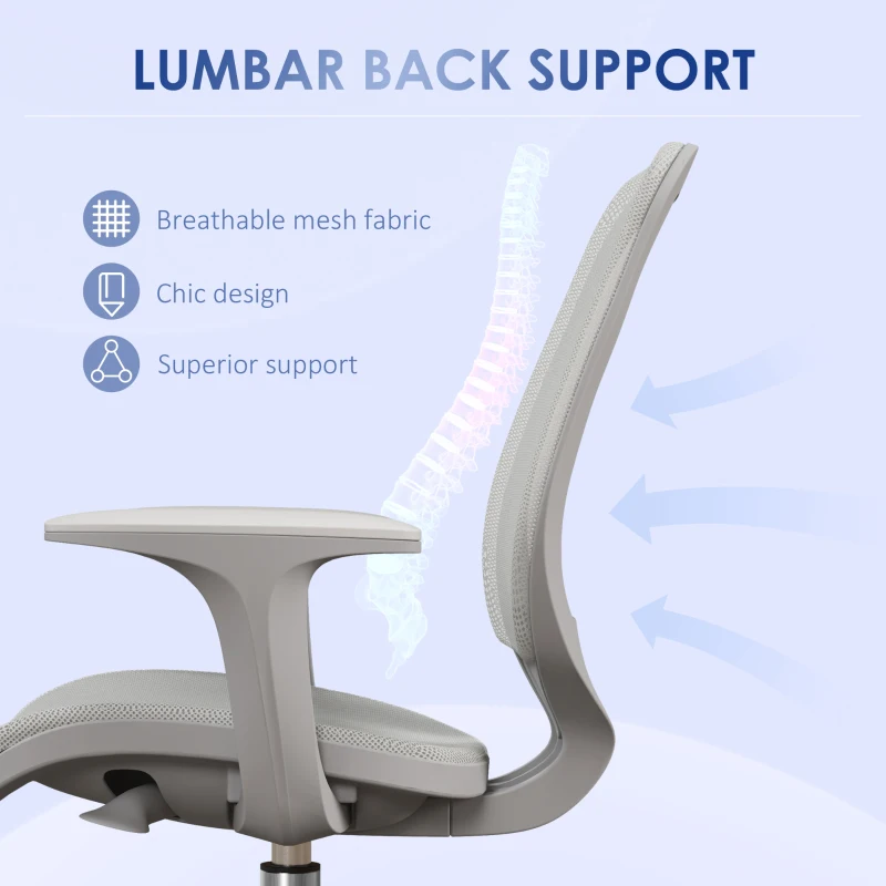 Vinsetto Office Chair, Small Computer Desk Chair with Mesh Back, Swivel Castors, Arm, Grey