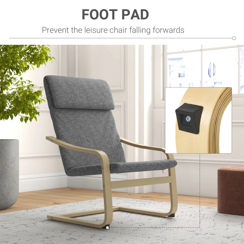 HOMCOM Modern Accent Chair, Linen-Feel Upholstered Living Room Chair with Wood Curved Legs for Balcony, Dark Grey
