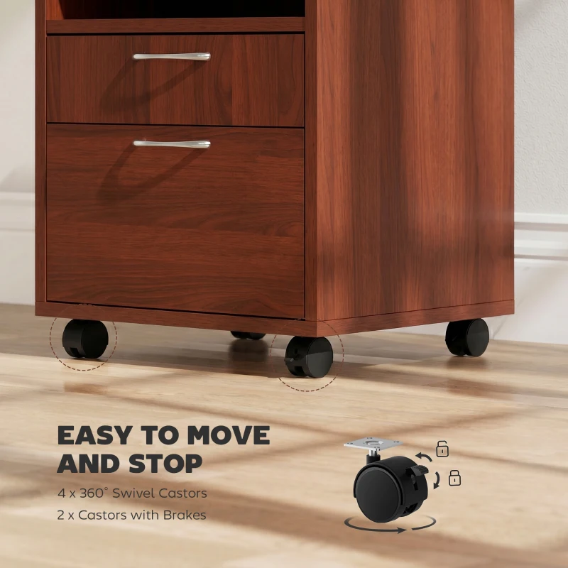 HOMCOM Mobile Storage Cabinet Organizer with Drawer and Cabinet, Printer Stand with Castors, Brown