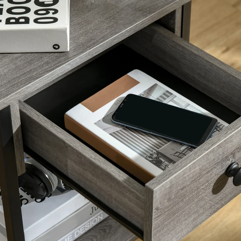 HOMCOM Industrial Side Table, End Table with Drawer and Storage Shelf for Living Room, Gray
