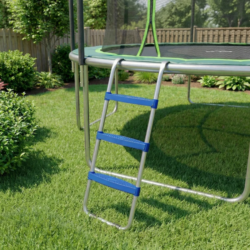 Soozier Trampoline Ladder, 3-Steps with Horizontal Wide Steps, Universal Hook, Galvanized Steel Frame, 330LBS Load Capacity