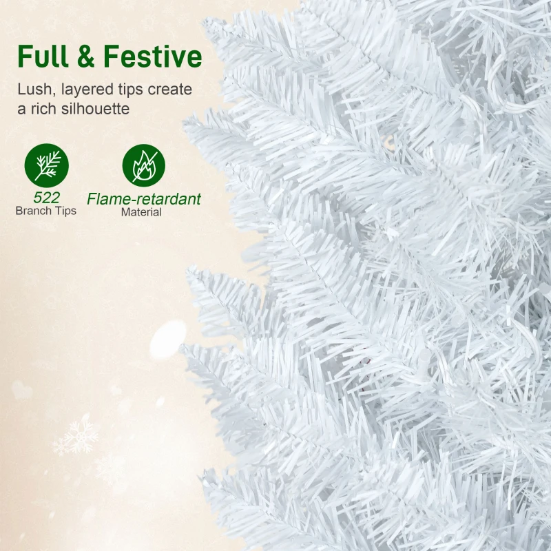 HOMCOM 7.5ft Christmas Tree with Colourful DIY Synchronized LEDs, Hinged Pencil Xmas Tree with Remote, Daily Timer, White