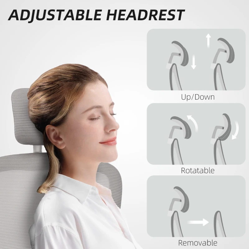 HOMCOM Ergonomic Mesh Office Chair, High Back Desk Chair with Rotatable Headrest, Flip-Up Armrests, Lumbar Support, Grey