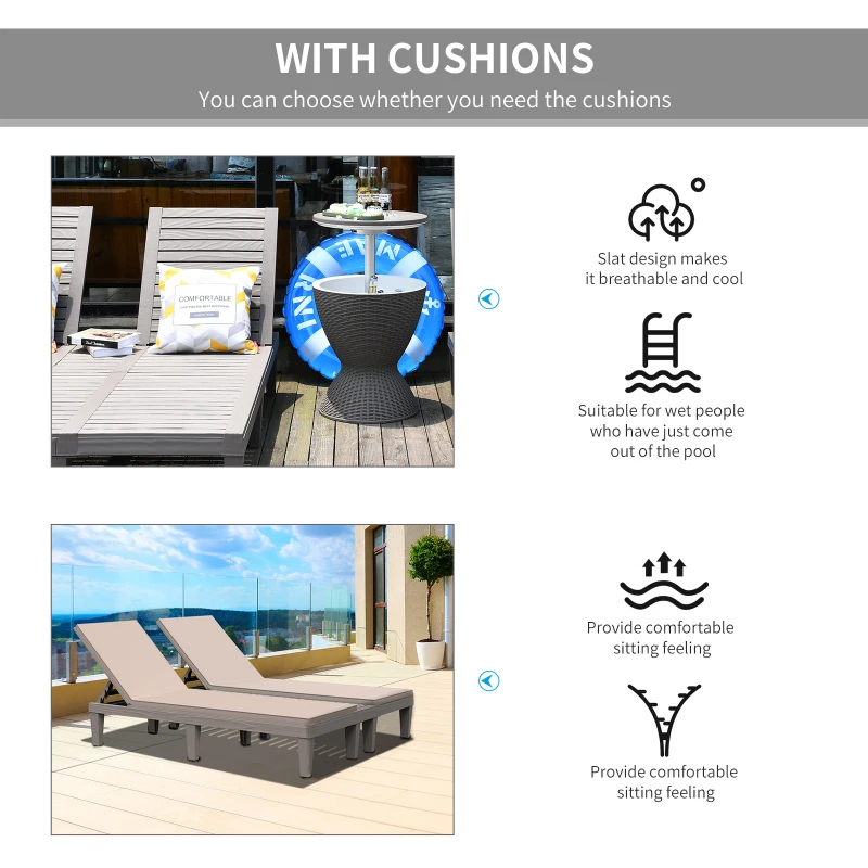 Outsunny Outdoor Patio Double Chaise Lounge Chair with 5-Level Adjustable Backrest, Zippered Cushions, & Modern Design