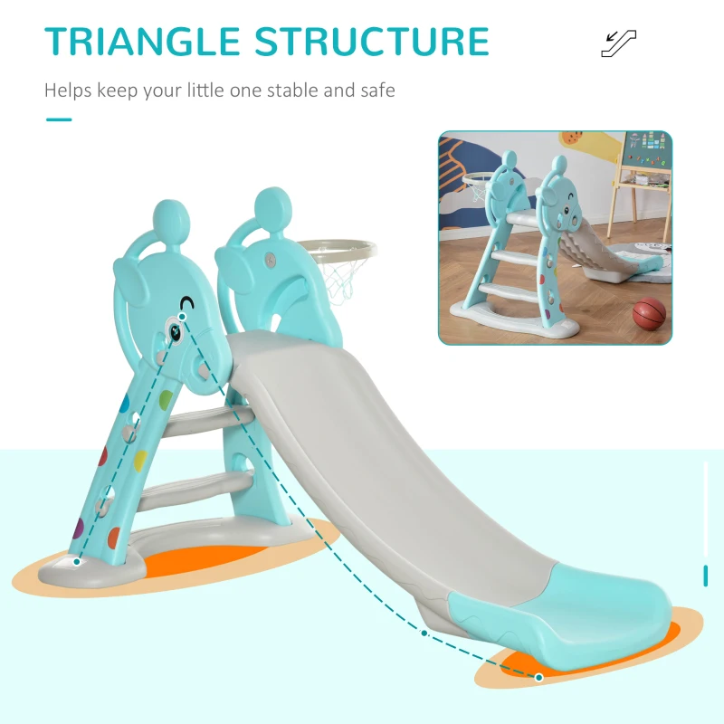Qaba 2 in 1 Kids Slide with Basketball Hoop, Foldable Toddler Freestanding Slider Playset, for 18 months -4 Years Deer Shaped