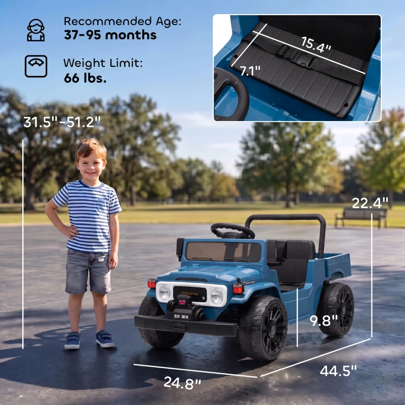Qaba Licensed Toyota Pickup Ride on Truck, 24V Kids Electric Car with Dual Motors, Up to 3.7MPH for Kids 3-8 Years Blue