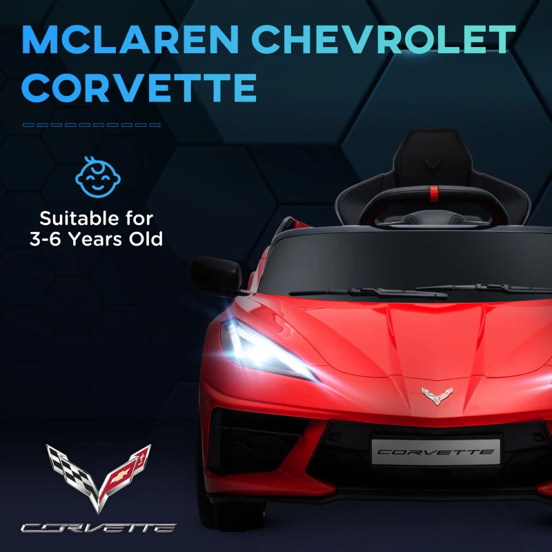 Qaba Chevrolet Corvette Licensed 12V Kids Electric Car with Parental Remote Control, Suspension System, Slow Start, Red