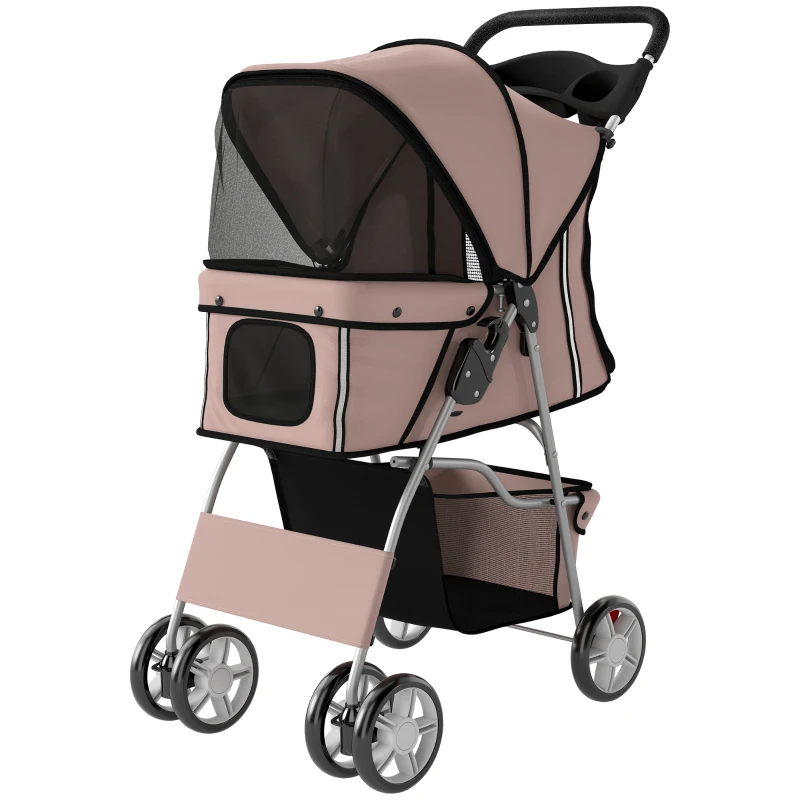 PawHut Pet Stroller for Dogs & Cats, Foldable Dog Stroller with Wheels, Reflective Strips, Brake, Pad and Basket, Coffee