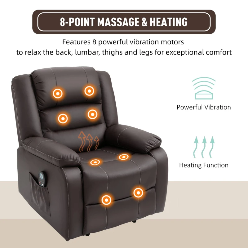 HOMCOM Vibrating Massage PU Leather Recliner Chair with Footrest, Remote Control, and 8 Massaging Points, Brown