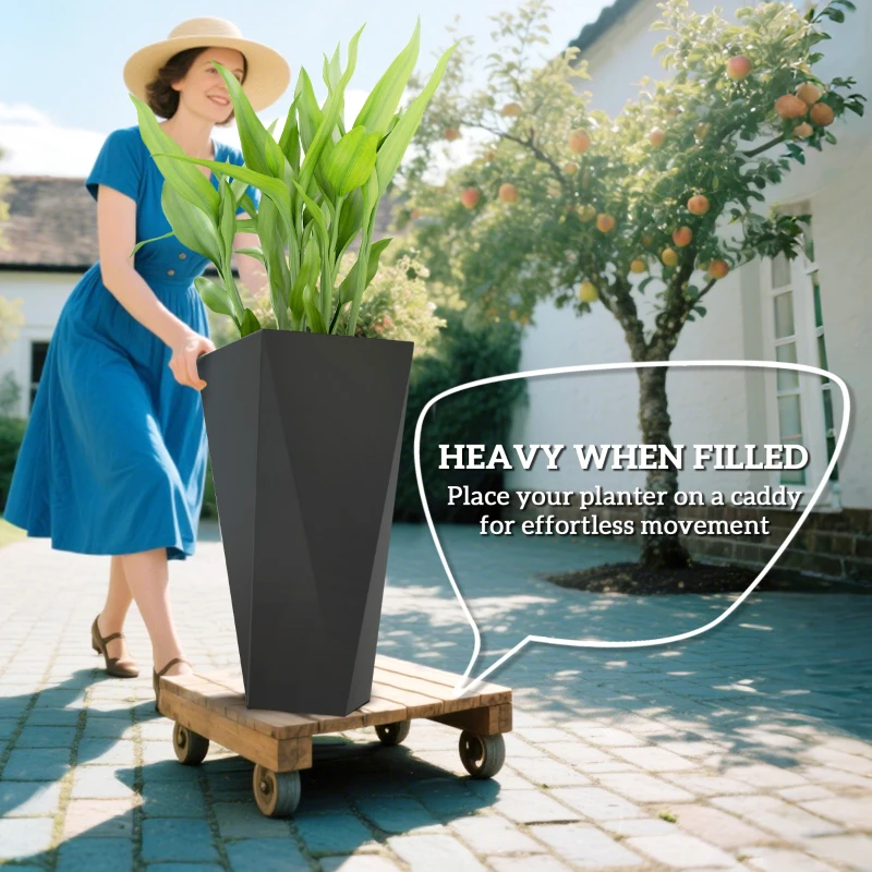 Outsunny Indoor Outdoor Planters Set of 3 MgO Tall Planters Stackable Flower Pots with Drainage Holes for Garden, Balcony, Black