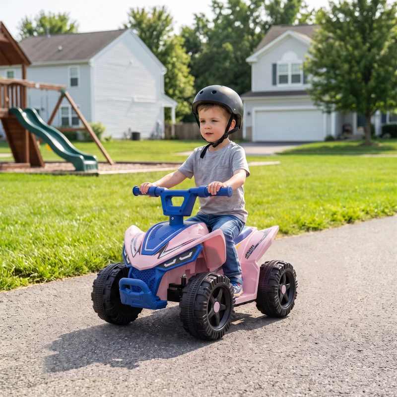 Qaba Kids ATV, 6V Battery Powered Kids Quad with 4 Wheeler, Handlebar Button Control, Max 1.2MPH, Max 55lbs Load, Blue