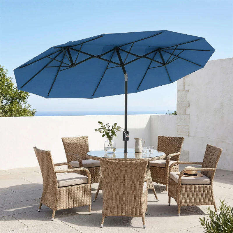 Outsunny Double-sided Patio Umbrella, 9.5' Outdoor Umbrella with Push Button Tilt and Crank, 3 Air Vents and 12 Ribs, Navy Blue