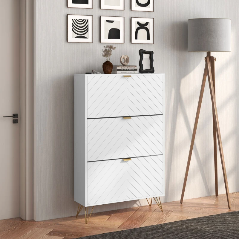 HOMCOM Modern Shoe Storage Cabinet with 3 Flip Drawers for 18 Pairs, Narrow Shoe Organizer for Entryway, Hallway, White