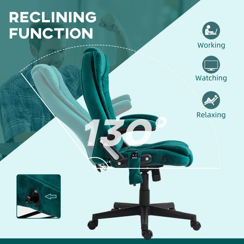 Vinsetto 6 Point Executive Office Chair with Heat, Velvet High Back Vibrating Massage Office Chair, Dark Green