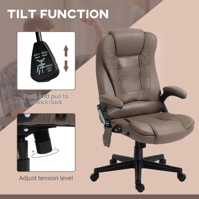 Vinsetto 6 Point Vibrating Massage Office Chair with Heat, Microfiber Massage Desk Chair with Reclining Backrest, Dark Brown