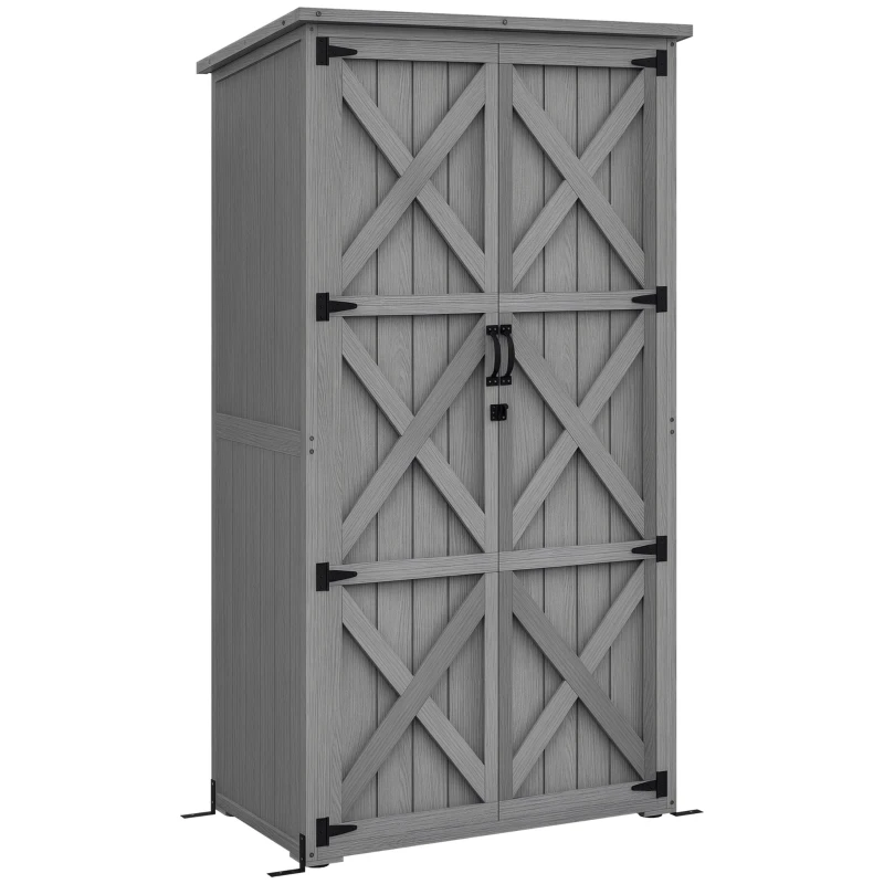 Outsunny Wooden Outdoor Storage Cabinet Garden Shed with Waterproof Asphalt Roof and Lockable Doors, Gray