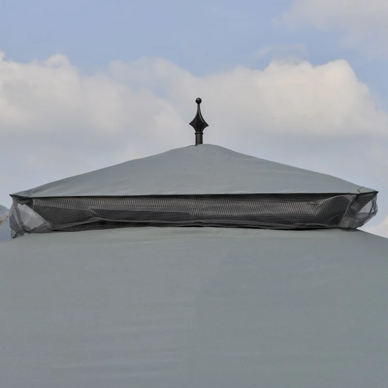 Outsunny 118" x 118" Steel Outdoor Patio Gazebo Canopy with Removable Mesh Curtains, Display Shelves, & Steel Frame, Gray