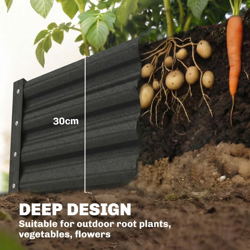 Outsunny 8 x 4 x 1ft Galvanized Raised Garden Bed, Reinforced Outdoor Planter Box with Open Bottom, Dark Grey
