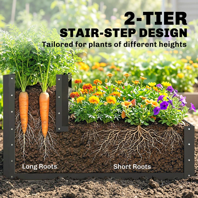 Outsunny 2 Tier Raised Garden Bed, 47" x 40" x 23" Galvanized Steel Planter Box for Vegetables, Flowers, and Herbs, Dark Grey