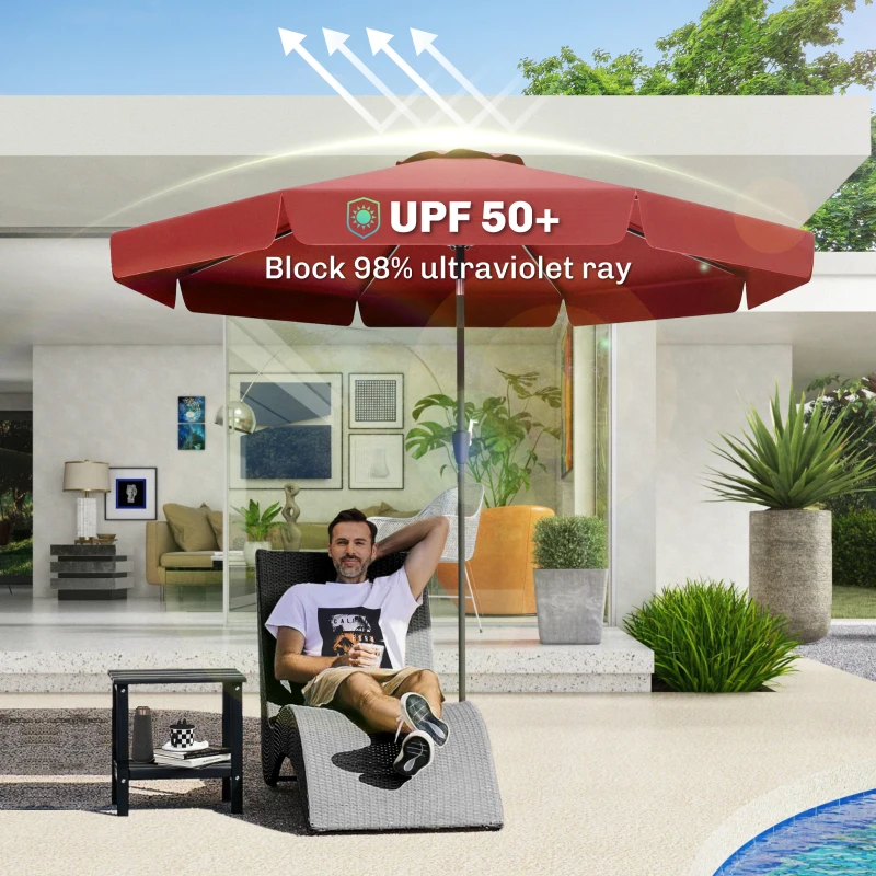 Outsunny 8.5 ft Outdoor Market Table Umbrella, Round Patio Umbrella with Tilt and Crank for Garden, Backyard, Deck, Wine Red