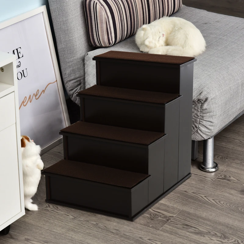 PawHut Pet Stairs, Small Pet Steps with Cushioned Removable Covering for Dogs and Cats Up To 22 lbs, Brown