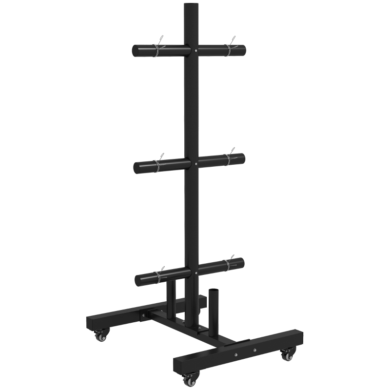 Soozier 2 Inch Weight Plate Rack, Plate Rack Holder For Olympic Weight Plates and Bars, with 4 Transport Wheels and 6 Fasten Clamps, 440 lbs. Capacity, Black