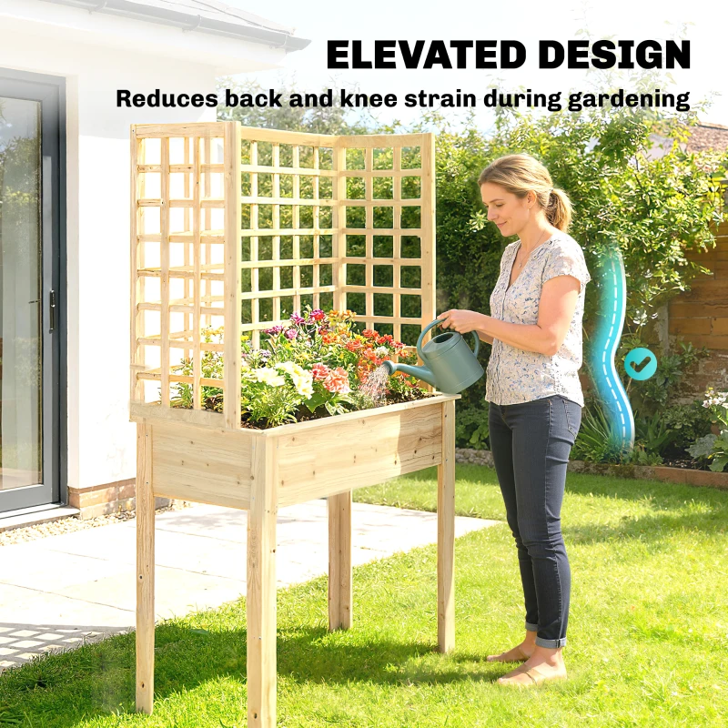 Outsunny Wooden Raised Garden Bed with 3 Trellises, Outdoor Raised Planter with Drainage Holes