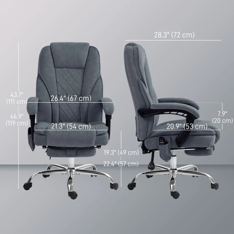 Vinsetto Massage Office Chair, Reclining Computer Chair with Adjustable Height and Footrest, Dark Grey
