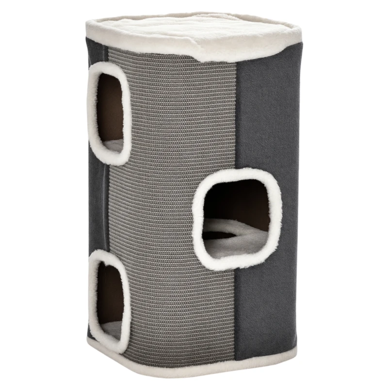 PawHut 4-Story Cat House for Indoor, Cat Condo with Sisal Scratching Surface, Removable Cushion, 16" x 16" x 29", Grey