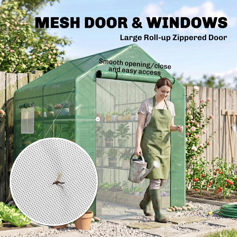Outsunny 8' x 6' x 7' Temporary Greenhouse for Growing Flowers with Mesh Door & Windows Green