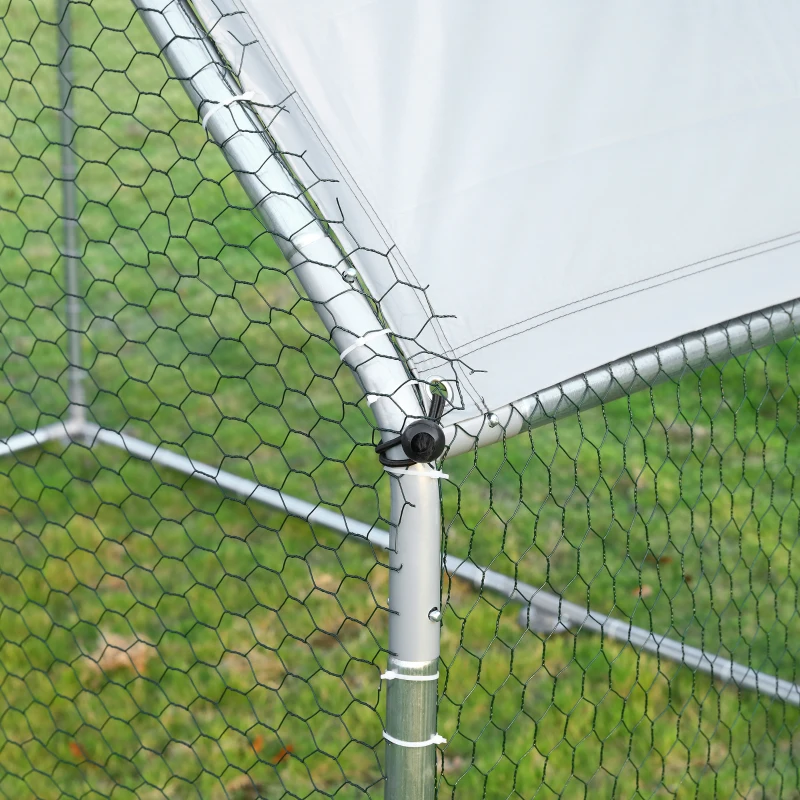 PawHut Large Chicken Coop Metal Chicken Run with Waterproof and Anti-UV Cover, Flat Shaped Walk-in Fence Cage Hen House for Outdoor and Yard Farm Use, 1.3" Tube Diameter, 9' x 6' x 6.5'