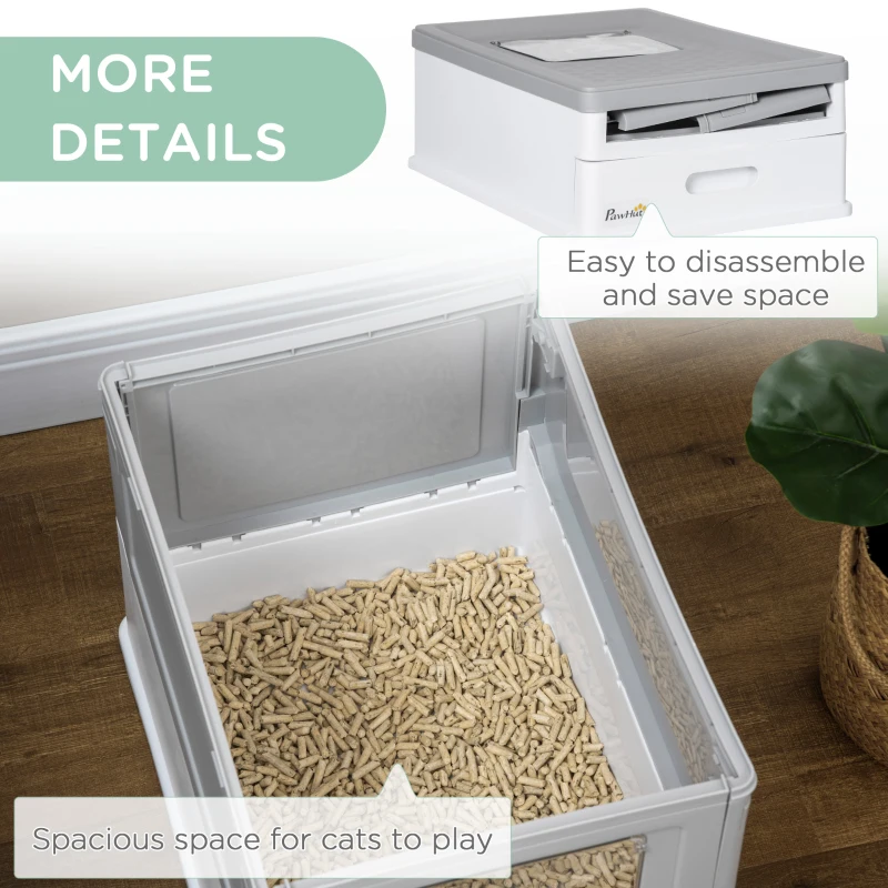 PawHut Fully Enclosed Cat Litter Box with Front Entry and Top Exit, Plastic, Gray & White