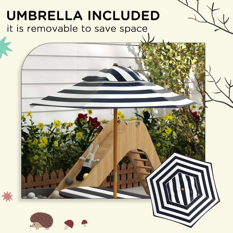 Outsunny Kids Table and Chair Set Wooden Kids Outdoor Table Set with Removable Umbrella for 4 Kids Ages 3-8 Years Old