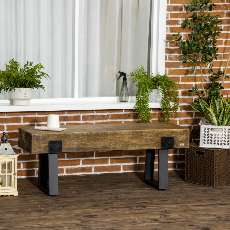 HOMCOM Garden Bench with Metal Legs, Rustic Wood Effect Concrete Entryway Bench, End of Bed Bench, Indoor Outdoor Use