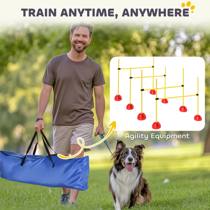 PawHut Dog Agility Training Equipment, 4 PCS Obstacle Course with Height Adjustable Jump Hurdle and Bag, Yellow